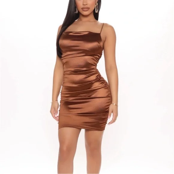 mocha brown satin dress Lauren Strapless Wrap Slim Satin Formal Dress in Mocha | Size: XS | Satin Fabric